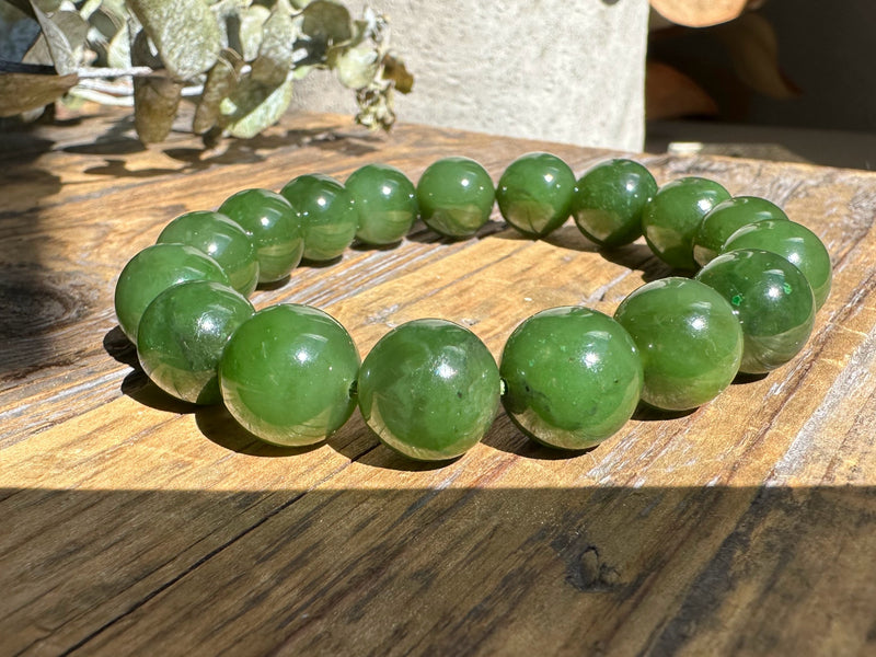 12mm Canadian Nephrite Cassiar Jade Bead Bracelet