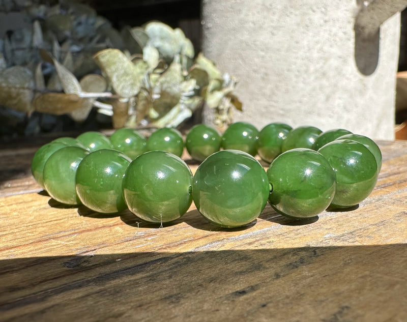 12mm Canadian Nephrite Cassiar Jade Bead Bracelet