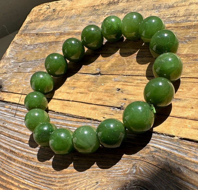 12mm Canadian Nephrite Cassiar Jade Bead Bracelet