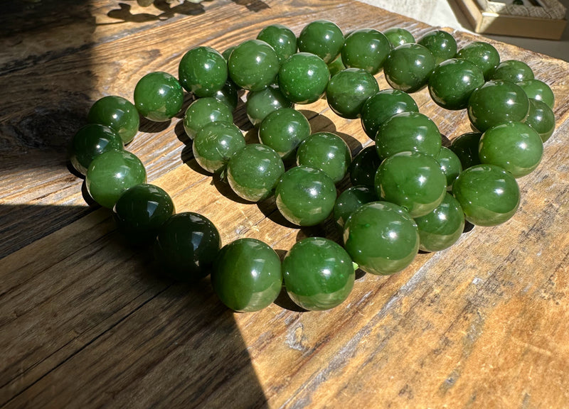 12mm Canadian Nephrite Cassiar Jade Bead Bracelet