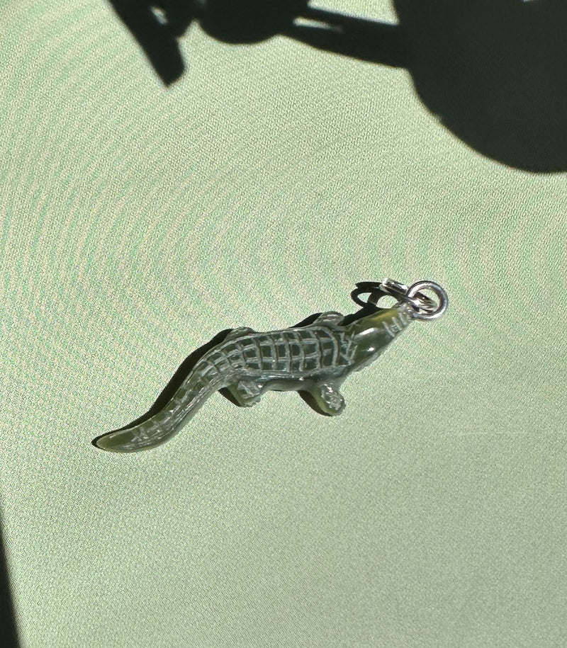 Dark Green Jade Aligator Charm - 26mm