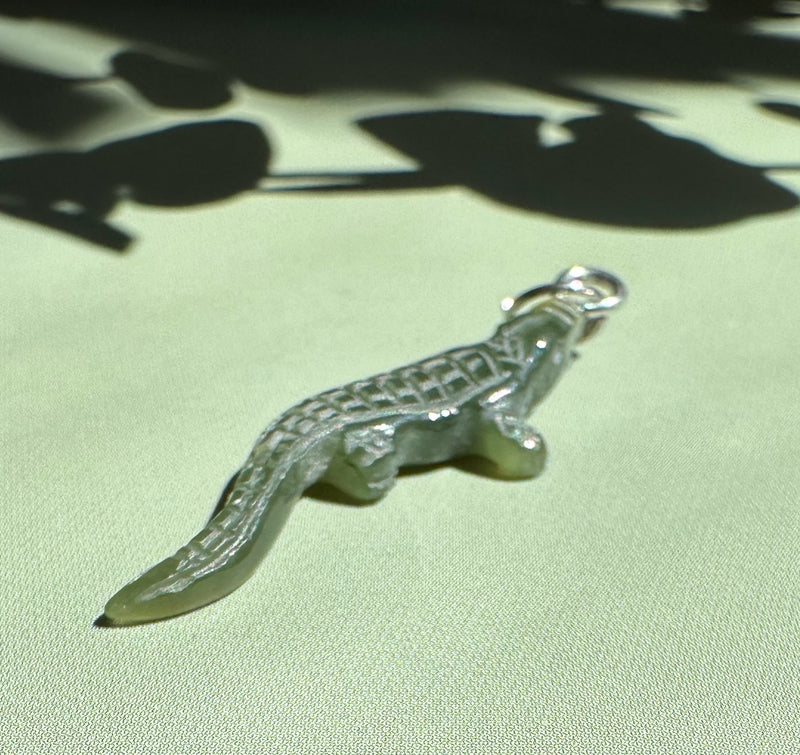 Dark Green Jade Aligator Charm - 26mm