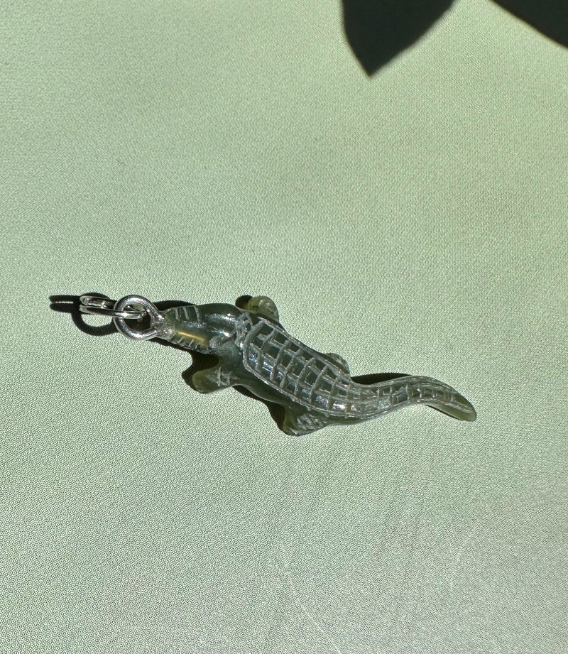 Dark Green Jade Aligator Charm - 26mm