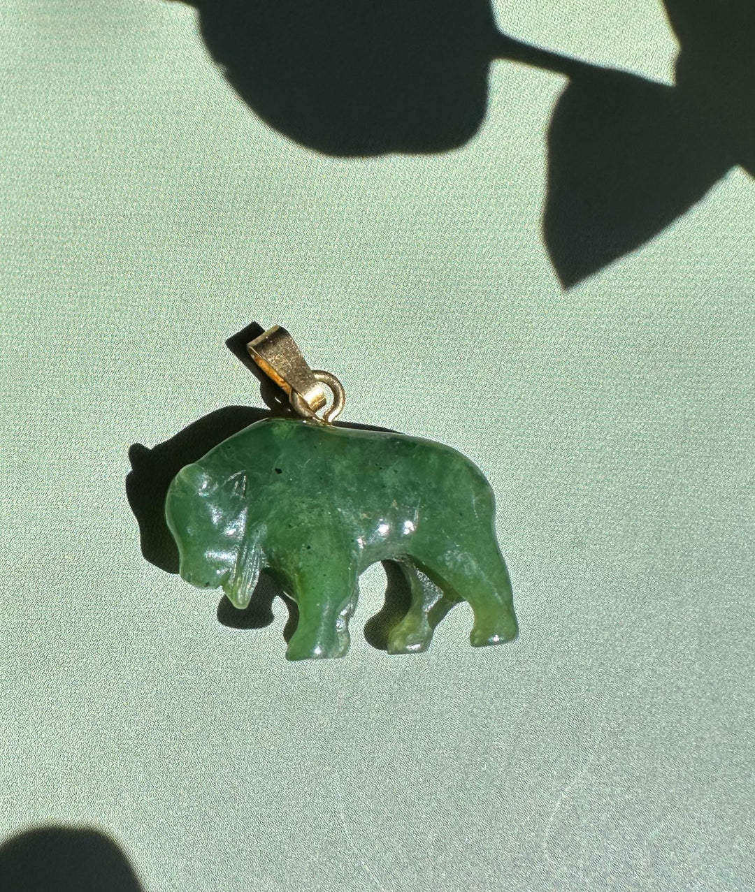Green Canadian jade bison charm with bail for necklace