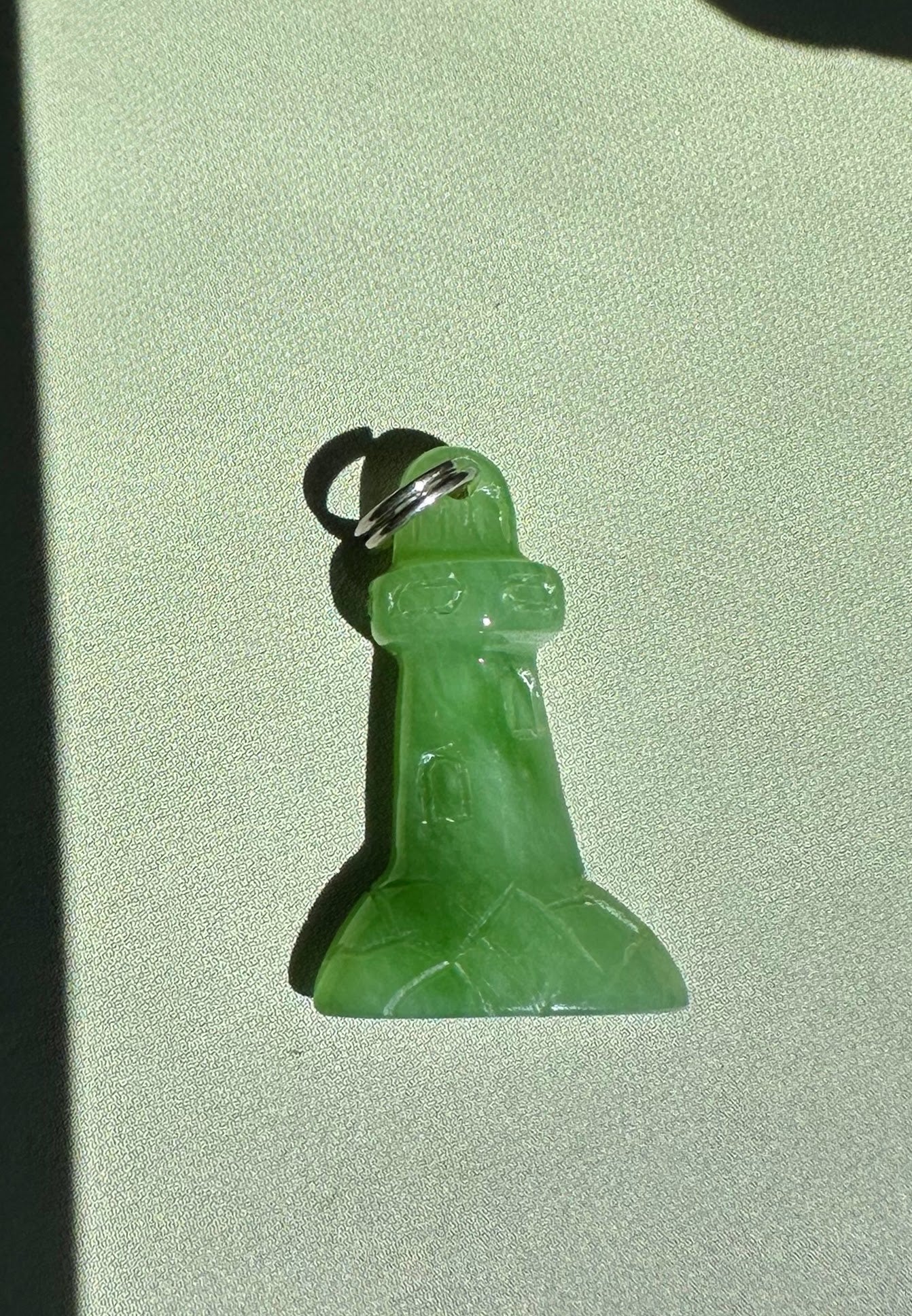 Siberian Jade Lighthouse Charm 20mm pendant with metal loop