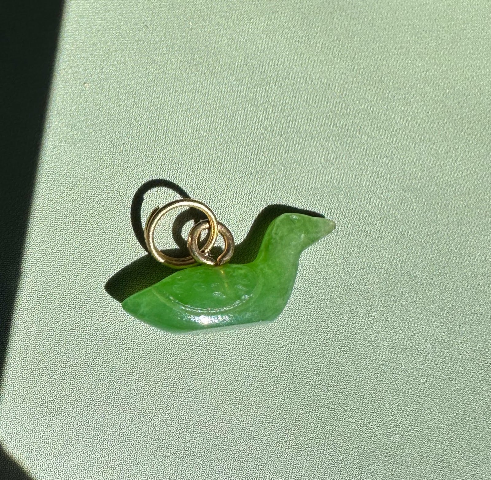 Siberian Jade Duck Charm 17mm bright green with gold ring bail