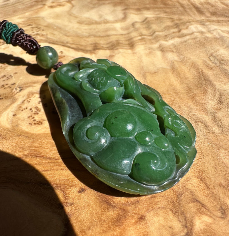 Unique Canadian Jade Lotus and Bat Pendant - 52mm*