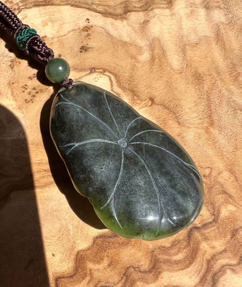 Unique Canadian Jade Lotus and Bat Pendant - 52mm*