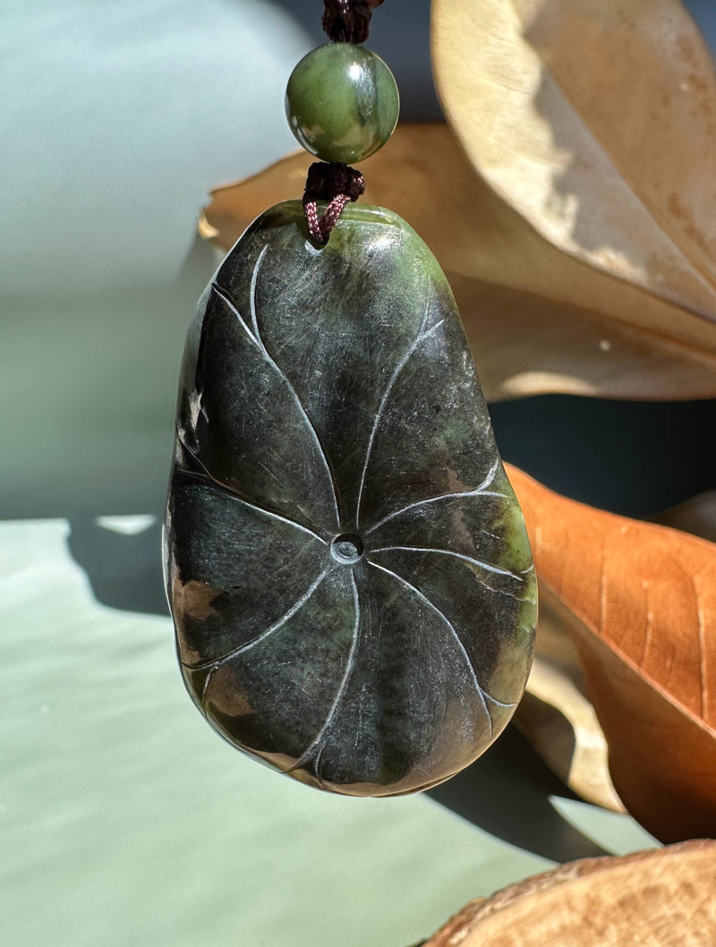 Unique Canadian Jade Lotus and Bat Pendant - 52mm*