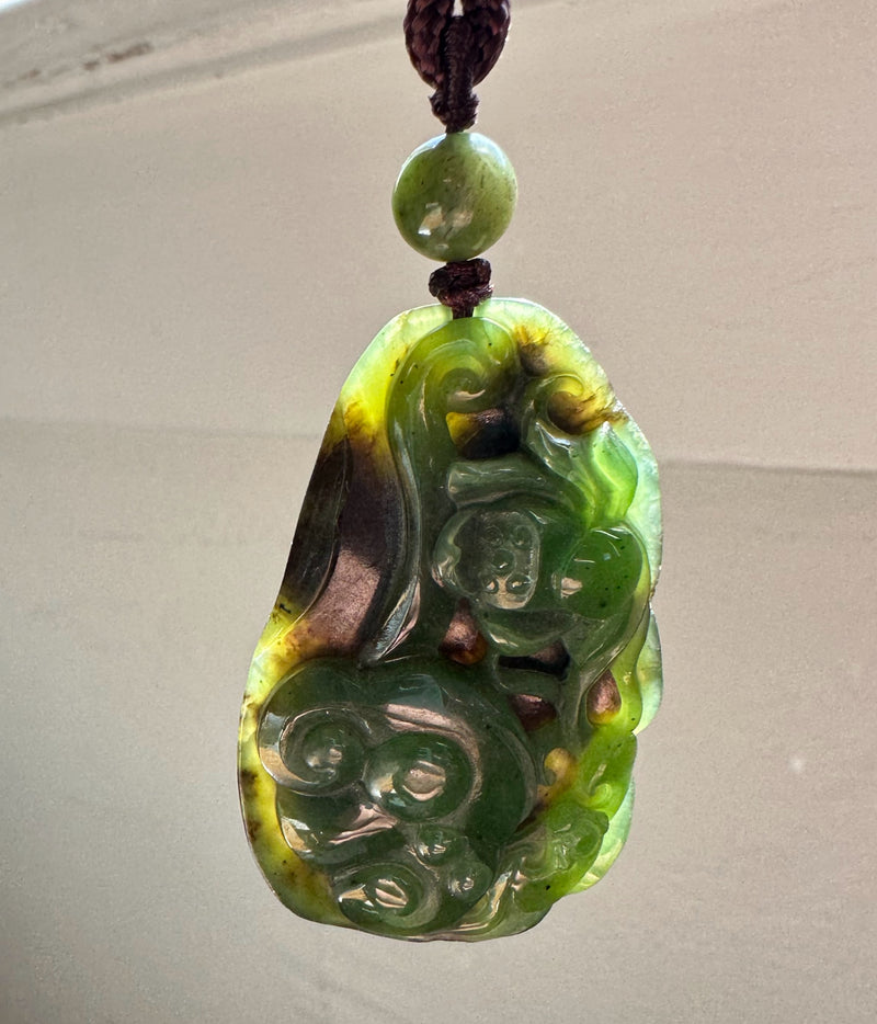 Unique Canadian Jade Lotus and Bat Pendant - 52mm*