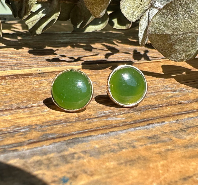 Vintage Jade Round Earrings - 12mm