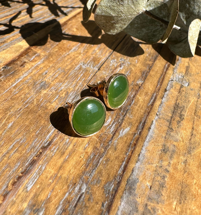 Vintage Jade Round Earrings - 12mm