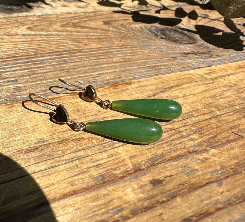 Vintage Jade Heart Drop Earrings