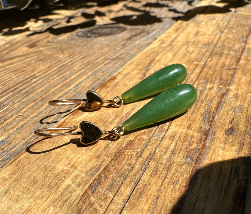 Vintage Jade Heart Drop Earrings