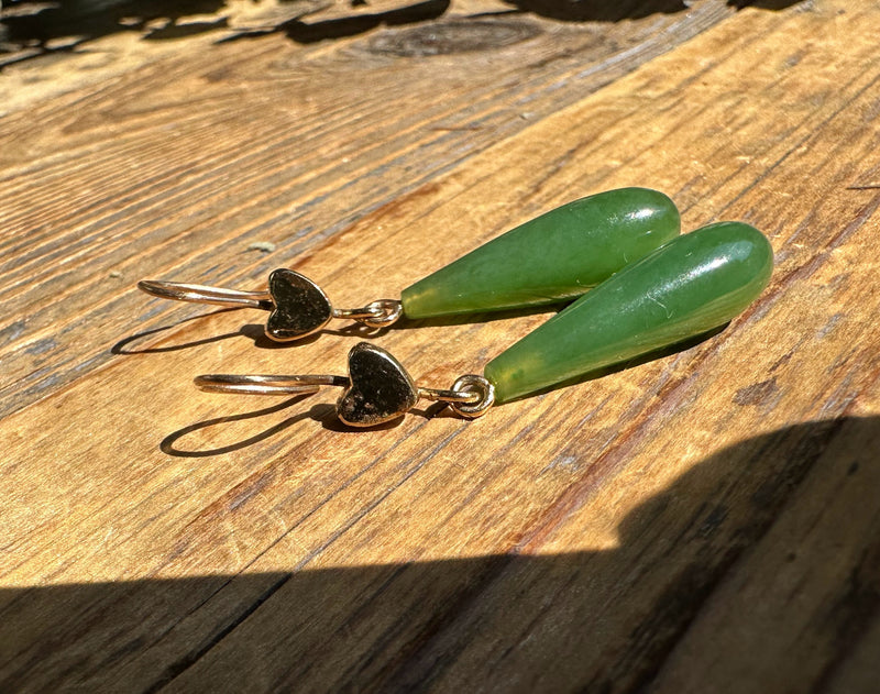 Vintage Jade Heart Drop Earrings