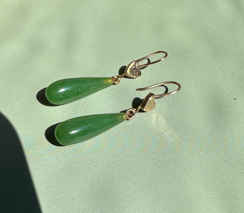 Vintage Jade Heart Drop Earrings