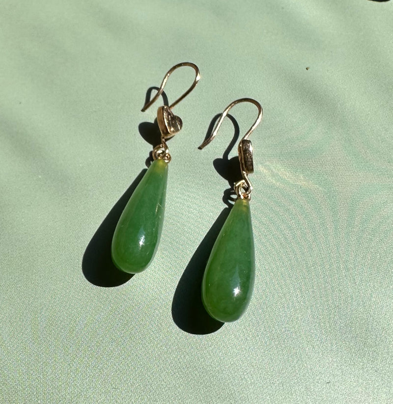 Vintage Jade Heart Drop Earrings