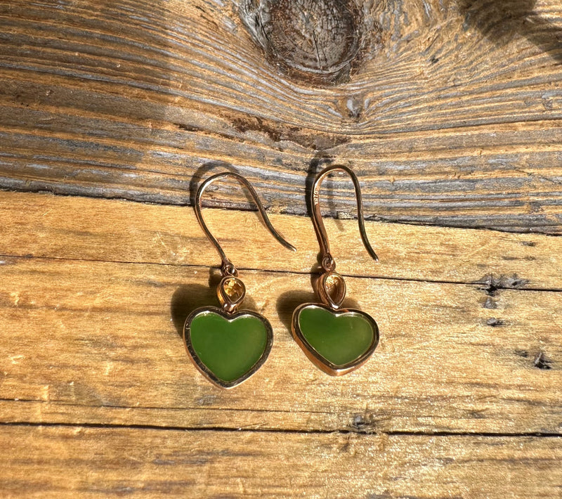 18k AA Heart Jade Earrings