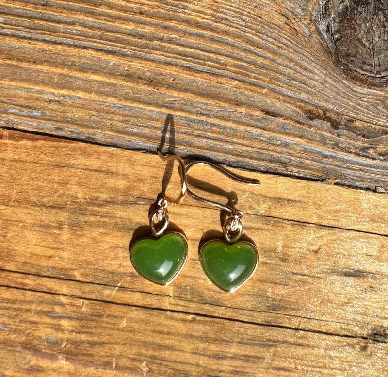 18k AA Heart Jade Earrings