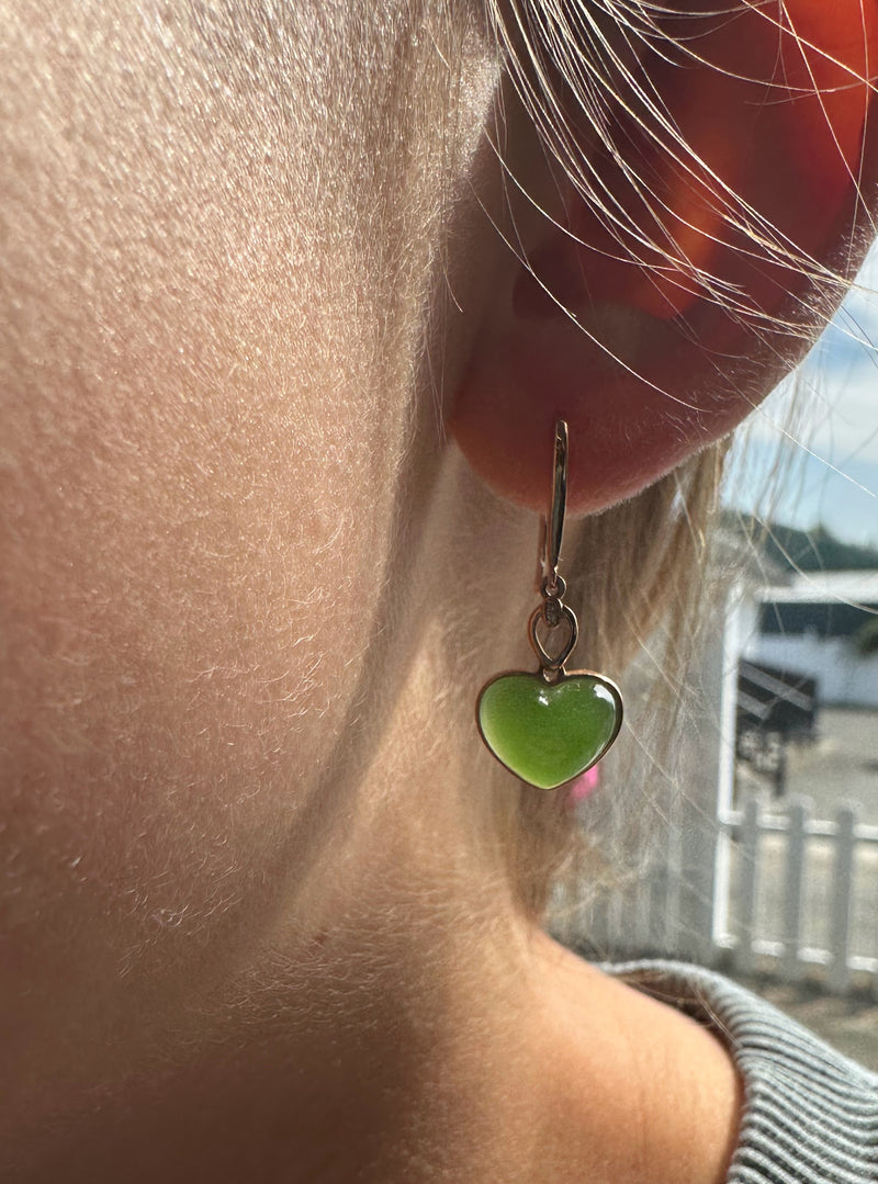 18k AA Heart Jade Earrings