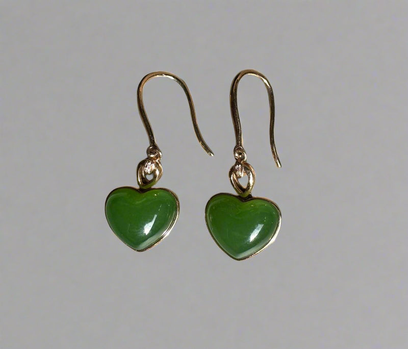 18k AA Heart Jade Earrings