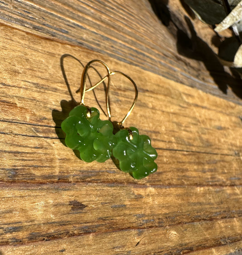 Jade Clover Earrings, Set on 18k hooks