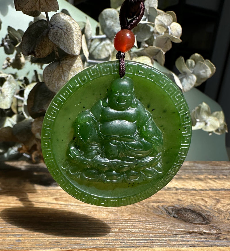 Round Canadian Jade Buddha Pendant - 49mm