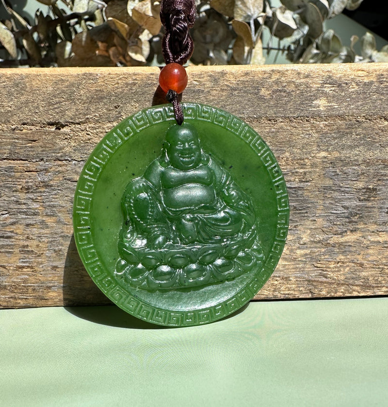 Round Canadian Jade Buddha Pendant - 49mm