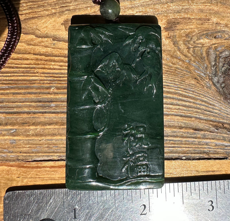 Jade Bamboo and Bat Pendant, 60mm*