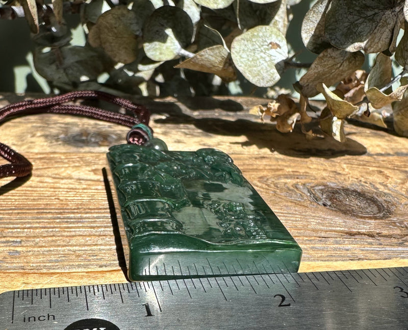 Jade Bamboo and Bat Pendant, 60mm*