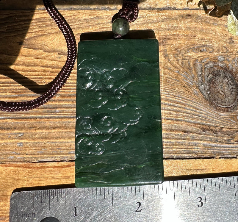 Jade Bamboo and Bat Pendant, 60mm*