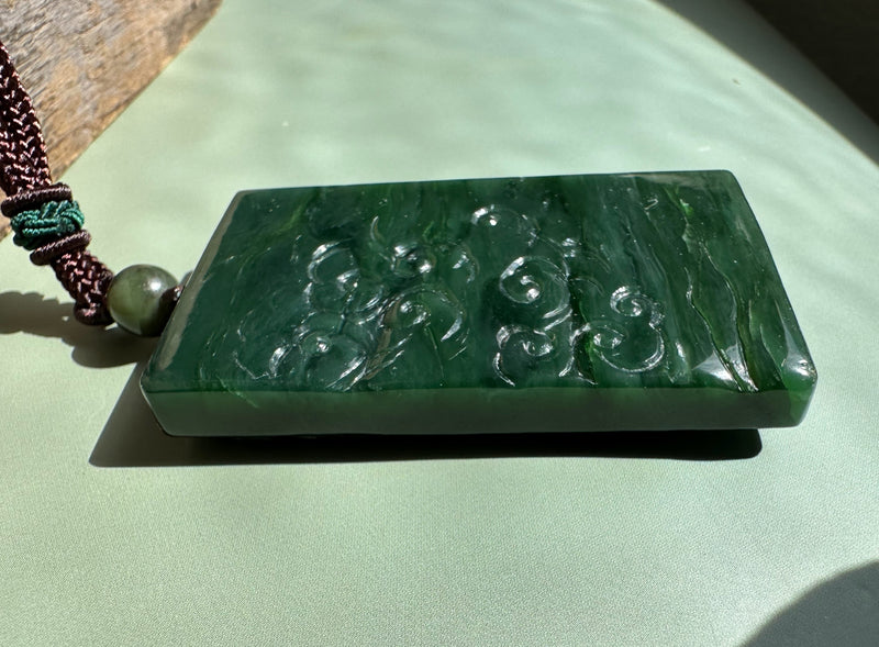 Jade Bamboo and Bat Pendant, 60mm*