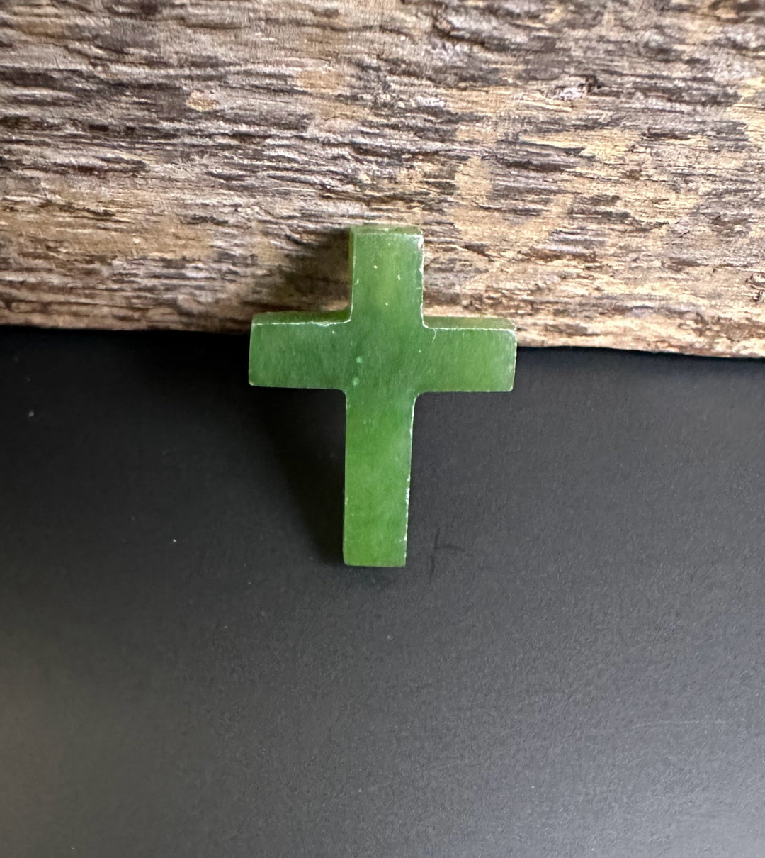 Green jade cross pendant drilled for necklace 20mm