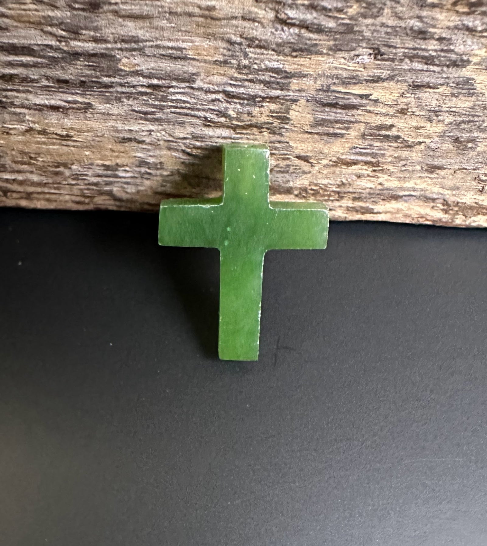 Green jade cross pendant drilled for necklace 20mm