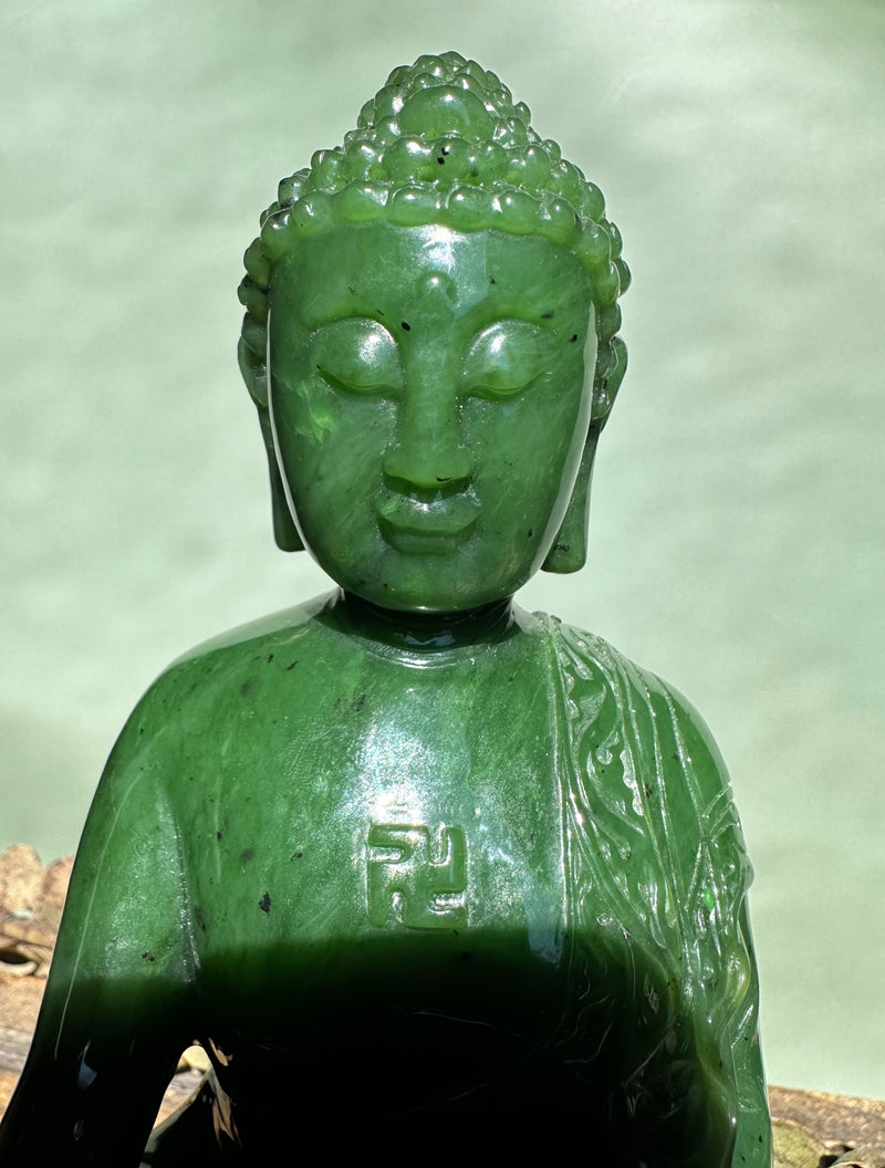 Shakyamuni Buddha, 7.5" Carved out of Canadian Nephrite Jade