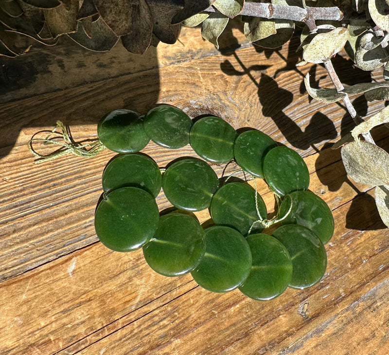 A+ Grade Canadian Jade Lentil Beads 22mm -10"