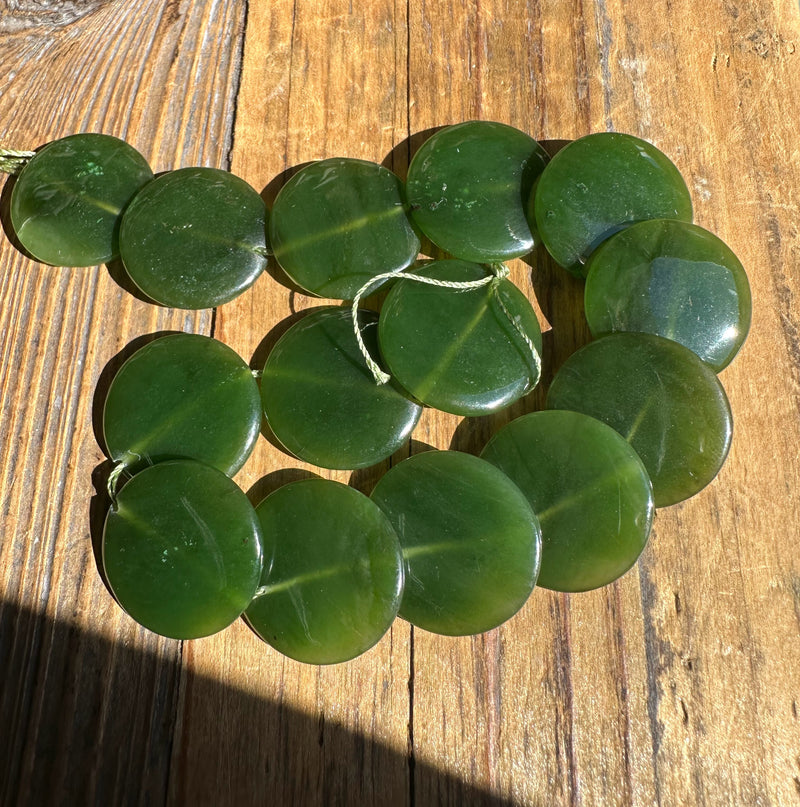 A+ Grade Canadian Jade Lentil Beads 22mm -10"