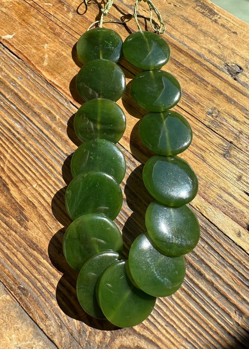 A+ Grade Canadian Jade Lentil Beads 22mm -10"