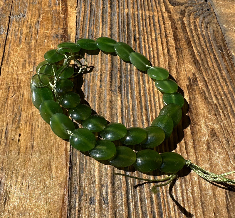 A+ Grade Jade Lentil Beads 10x8mm - Canadian Jade 8.5" long