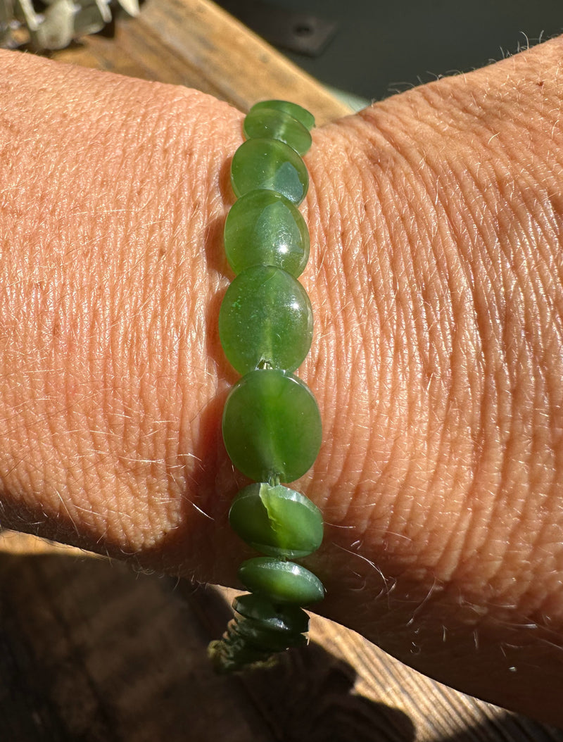 A+ Grade Jade Lentil Beads 10x8mm - Canadian Jade 8.5" long