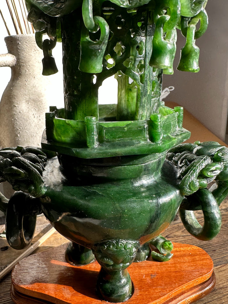 Large Jade Tripod Censer and Cover, 13" As Is