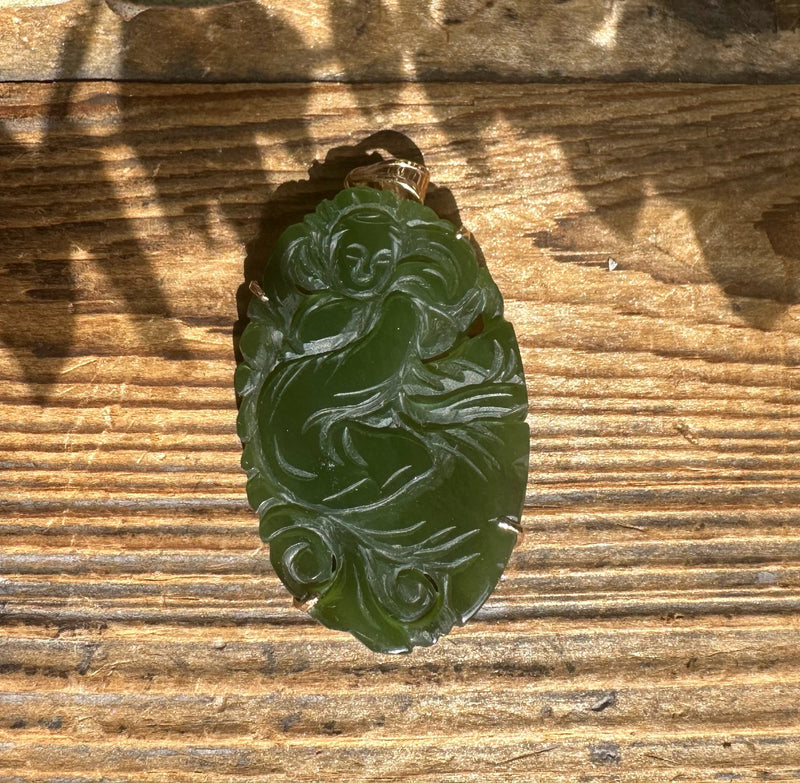 Vintage Jade Carved Guanyin Pendant