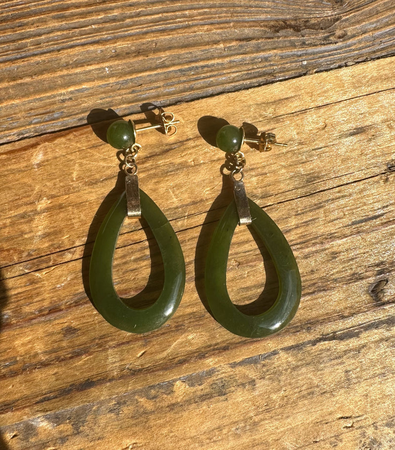 Vintage Jade 14K Gold Post Drop Earrings