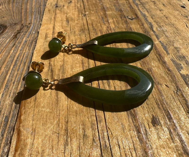 Vintage Jade 14K Gold Post Drop Earrings