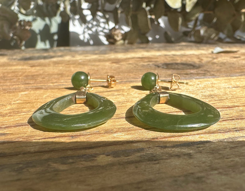 Vintage Jade 14K Gold Post Drop Earrings