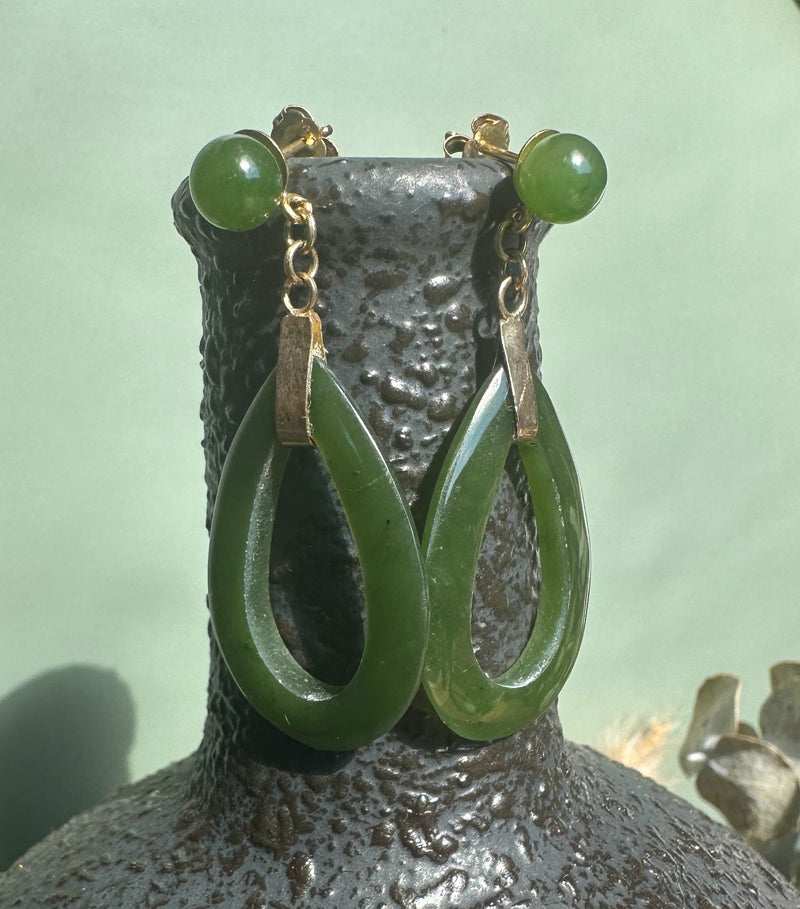 Vintage Jade 14K Gold Post Drop Earrings