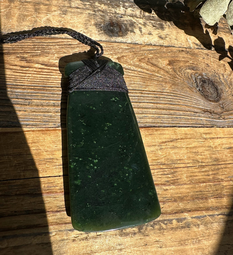 4" Dark Green Canadian Jade Toki Pendant *