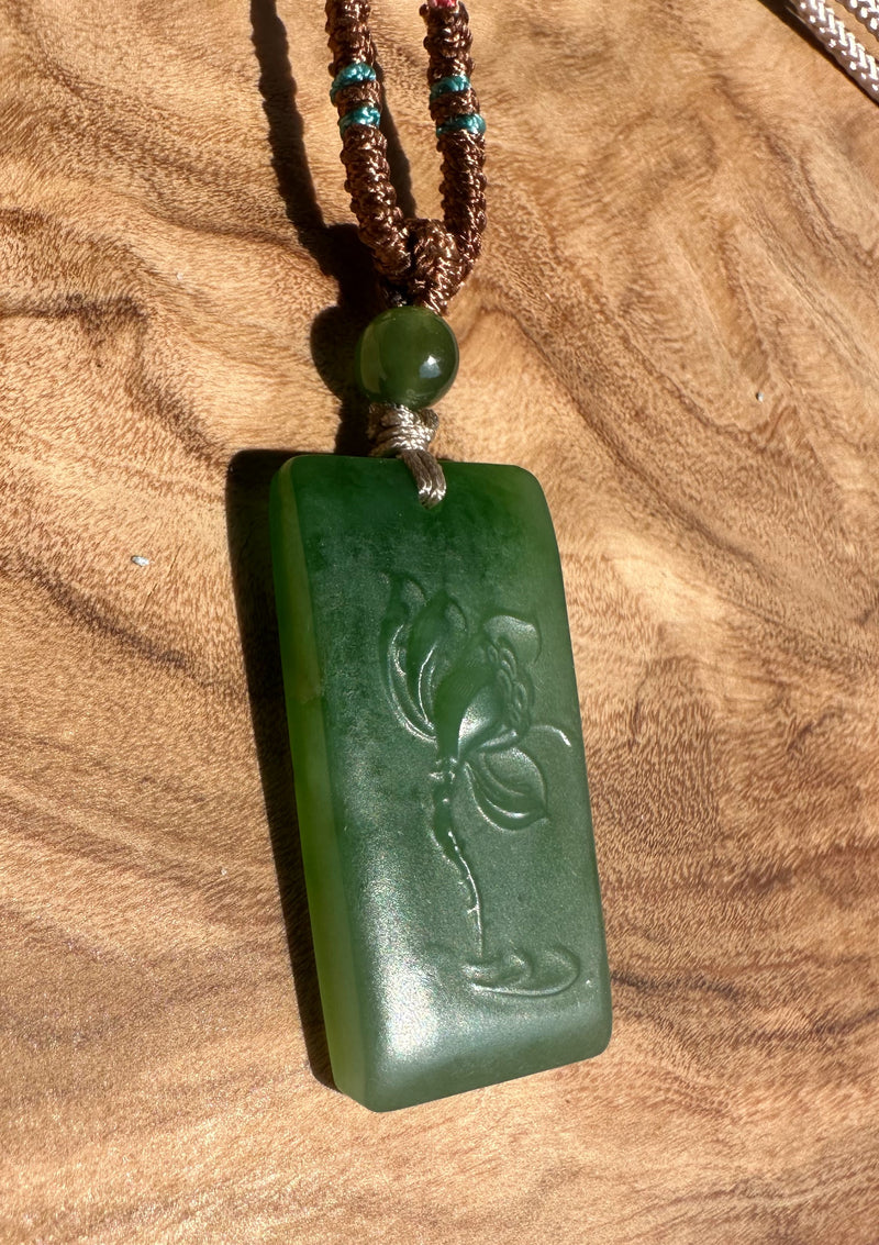 A Grade Siberian Jade Flower Pendant, 28mm*