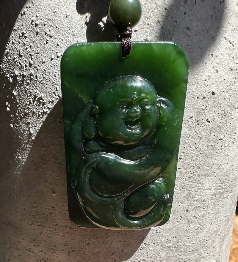 Dark Green Happy Buddah Pendant, 50mm*
