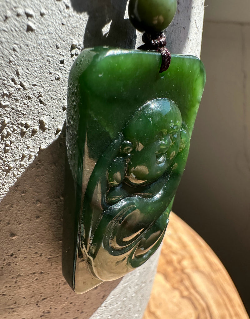 Dark Green Happy Buddah Pendant, 50mm*